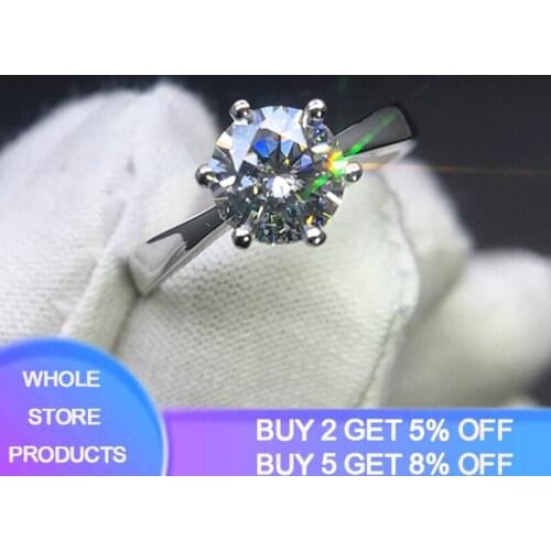 YANHUI 100% Real 925 Sterling Silver Solitaire Rings 6mm Cubic Zircon Female Wedding Rings Fashion Fine Jewelry For Women Girl