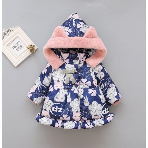 2019 Kids Baby Girls Jackets Baby Clothing Kids Hooded Coats Winter Toddler Warm Cartoon Printed Jacket Baby Outerwear 2-5Y