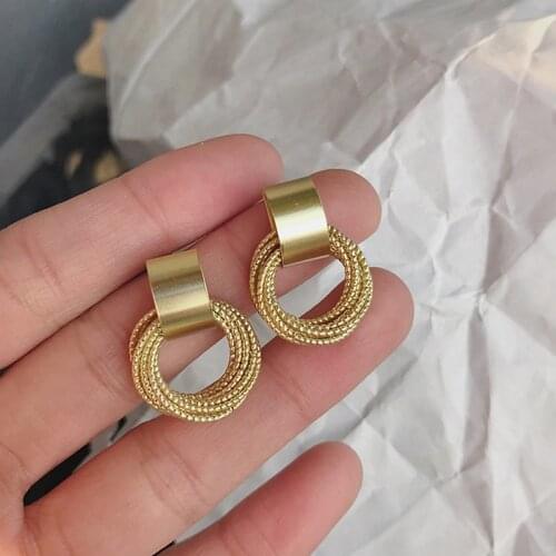 2019 Simple New Gold Metal Multi-layer Circle C Geometric Round Small Stud Earrings Simple Fashion Jewelry Trend