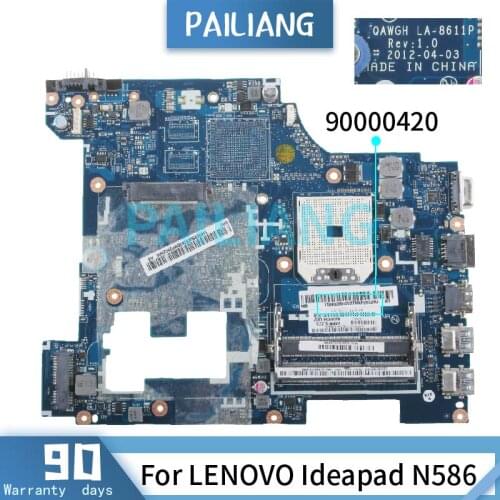 PAILIANG Laptop motherboard For LENOVO Ideapad N586 Mainboard 90000420 LA-8611P DDR3 tesed