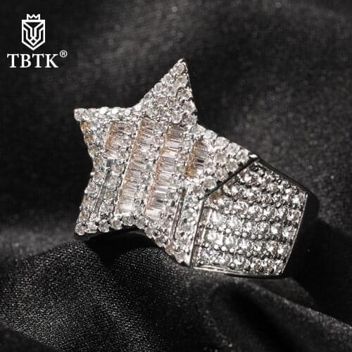 TBTK Star Rings Full Iced Stripe Baguette Cubic Zirconia Hiphop Ring Jewelry Gift For Men And Women Drop Shipping