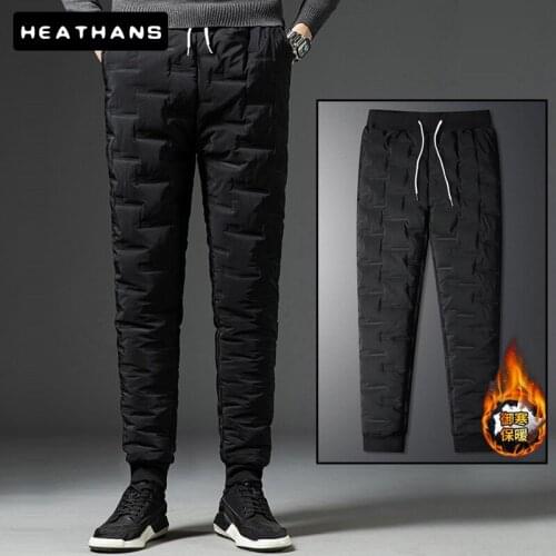 Mens Winter Down Wadded Trousers Youth Male Wear Fashion Drawstring Warm-Keep Down Cotton Pants Men Black Windbreak Pencil Pant