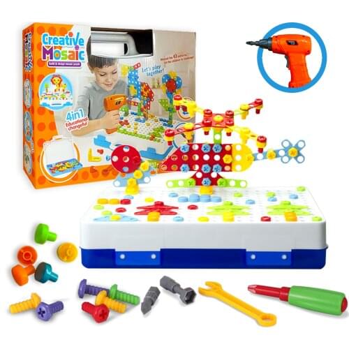 237PCS Children Electric Drill Screw Group Nut Disassembly Toolbox Toy Children DIY Creative 3D Puzzle Kids Educational Toy Gift