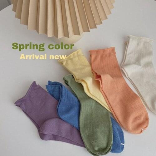 1 Pairs Lot Fashion Socks Women Cute And Fun Summer Cream Curled Tube Socks Ins Style Japanese Vertical Strip Candy Milk Socks