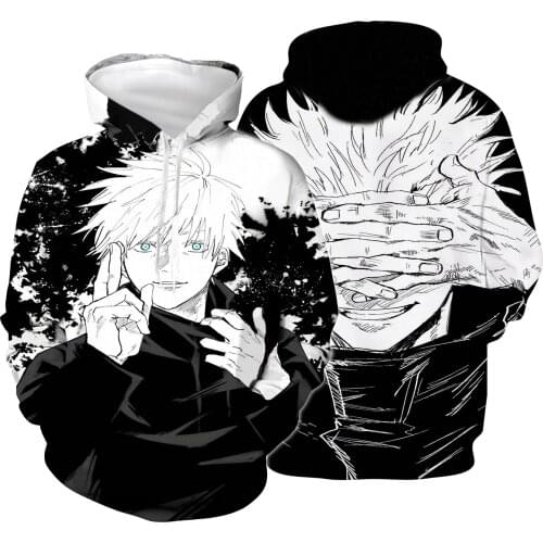 New Anime Jujutsu Kaisen Black Hoodies Gojo Satoru Casual Anime Men Hoodie Cosplay Costume Sweatshirt Streetwear Top Sweatshirt
