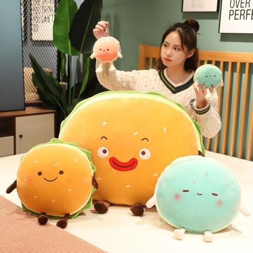 New Creative Plush Fried Soft Hamburger Soft Baby Sleeping Toys Sofa Cushion Winter Hand Warmer Bag Pendant For Kids Gifts