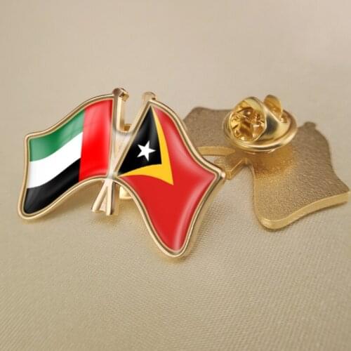 United Arab Emirates and East Timor Crossed Double Friendship Flags Lapel Pins Brooch Badges