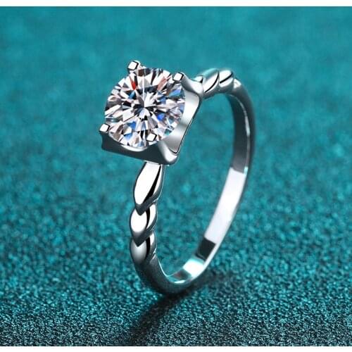 Inbeaut 925 Silver PT950 Stamp Pass Diamond Test 1-2 ct Excellent Cut D Color Moissanite Cow Head Engagement Ring for Women