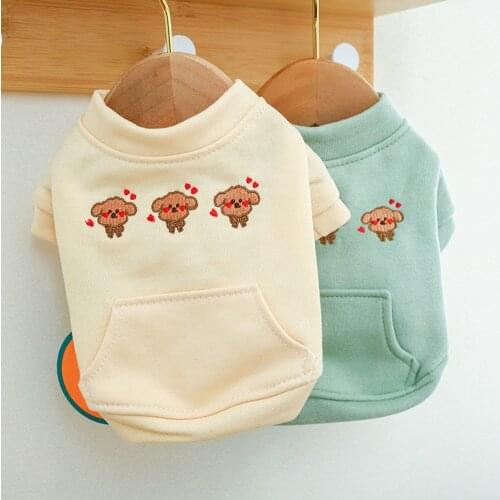 Pet Dog Clothes Cute Three Dogs Printed Warm Fleece Dogs Shirt Jacket French Bulldog Pullover Camouflage Pet Clothing