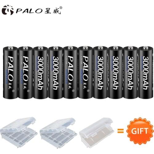 PALO 100% Original 10pcs high quality Ni-MH 3000mAh AA Rechargeable Batteries 1.2V 2A AA Rechargeable battery for camera toy