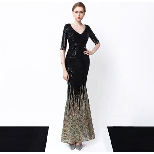 2020 Gradient Evening Dress Sexy V-neck Prom Dress Mermaid Formal Evening Party Dress Vestido de Fiesta YNY-16566