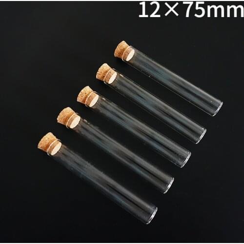 20pcs/pack 12x75mm Clear Glass Test Tube With Cork Stoppers For School Laboratory Supplies Flat Bottom