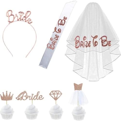 Rose gold themed Bridal Shower Bachelorette hen party wedding decoration bride to be sash veil crown cake topper Bridesmaid gift
