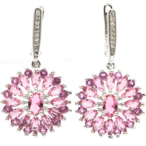 35x19mm New Statement Jewelry for Women Silver Earrings Created Pink Tourmaline Zircon Fashion Eye Catching