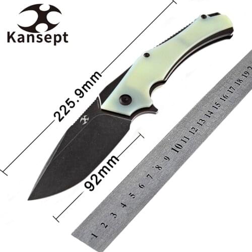 Kansept Folding Knives T1008A4 HELLX 3.6'' D2 Blade Jade G10 Handle Pocket Knife Multi-tool for Hunting,Camping