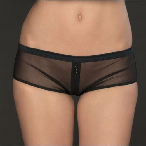 Hot Sexy Women Perspective Mesh Zipper Mini Briefs Low Waist Ultra-Thin Sexy Transparent Zipper Open Panties Thong Undergarments