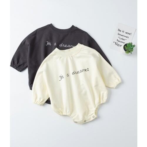 Korean style Spring 2021 Letter Printing Cotton Newborn Infant Baby Boy Girls Romper Long Sleeve Thicken Jumpsuit Clothes