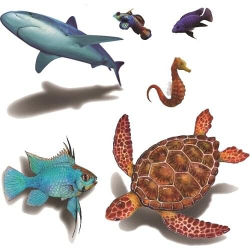 Waterproof Temporary Tattoo Sticker 3D turtle shark hippocampus clownfish tatto flash tatoo fake tattoos for kids child 7