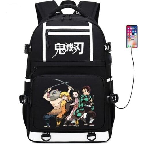 Japanese Anime Demon Slayer: Kimetsu no Yaiba Bookbag School Bags Canvas USB Laptop Backpack Cartoon Travel Backpack Rugzak