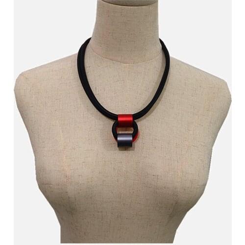 YD&YDBZ Handmade Red Metal Round Matching Necklace For Women Punk Style Double Layer Rope Rubber Necklaces Sweater Chain Choker