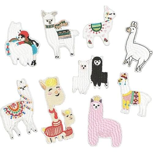 Alpaca Embroidered Patch Iron on Cute Applique Patch for T-shirt Applications DIY Apparel Accessories Cartoon Animal Parches