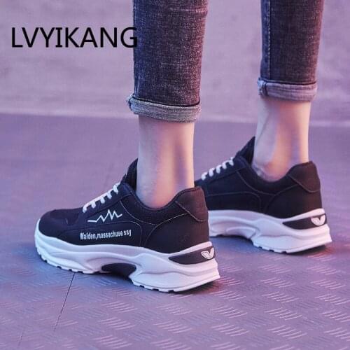 2019 Fashion Women Platform Shoes Lace Up white Vulcanize Shoes Womens Female Trainers Dad Shoes Womens Chunky Sneakers