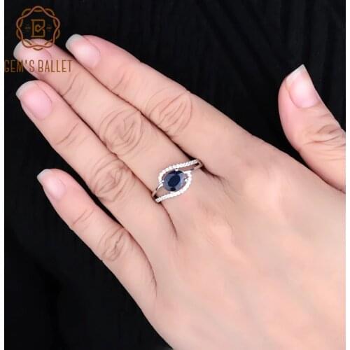 GEMS BALLET 1.66Ct Oval Natural Blue Sapphire Gemstone Ring 925 Sterling Silver Classic Rings for Women Wedding Fine Jewelry