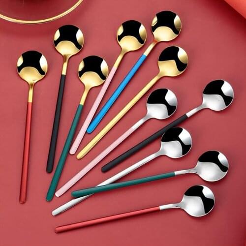 1Pcs 304 Stainless Steel Spoon Hot Selling Small Round Spoon For Ice Cream Dessert Spoon Coffee Stirring Spoon Round Head Spoon