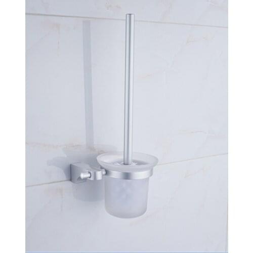 1PC Silver Solid Space Aluminum Toilet Brush Holder Glass Cup Household Wall Mounted Bathroom Accessories for Cleaning KH 2040