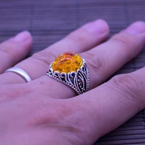 2019 Fashion Hot Restoring Ring with Yellow Stones, Best Selling Tibetan silver Plated Ring for Women