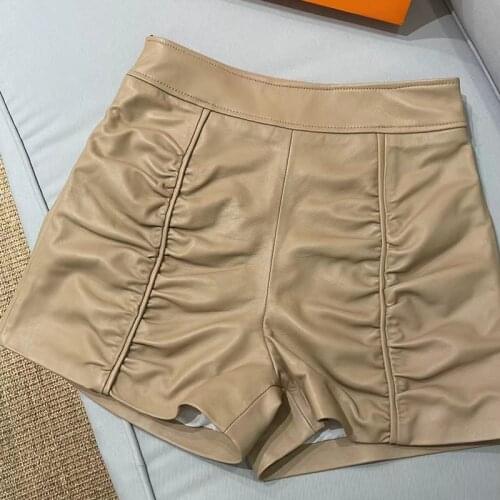 2021 New Fashion Genuine Leather Shorts Womens High Waist shorts