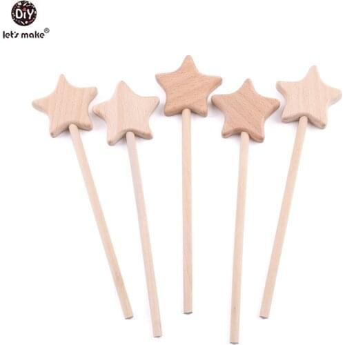 Lets Make 3pc Baby Toys Beech Wooden Star Wooden Magic Wand Wood Teething Rodent Nursing Gifts Montessori Toys Play Gym Rattles