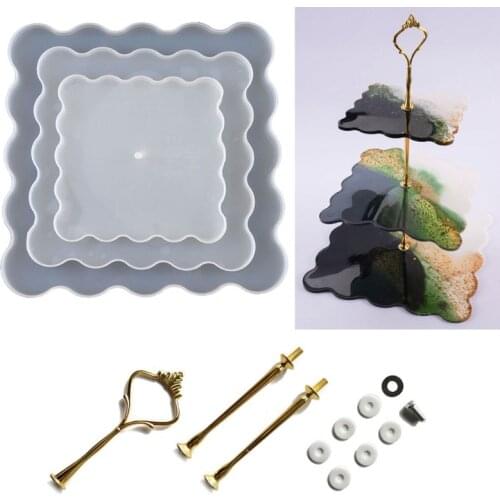 3 Tier Square Cake Fruit Food Plate Stand Resin Casting Mold Irregular Fruit Disc Big Plate Resin Mold Fruit Tray Moulds