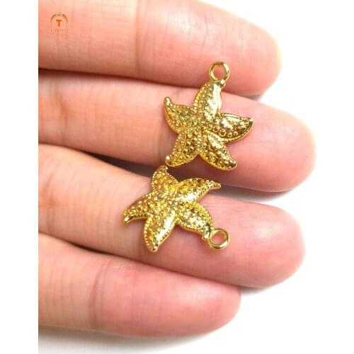 5pcs Delicate Starfish Pendant Gold Brass Starfish Star Pendant Marine Charms Pendant For Women Necklaces Jewelry Set Finding Y