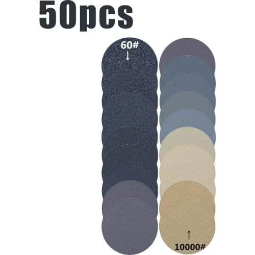 50PCS 3inch Wet Or Dry Sandpaper Hook And Loop Silicon Carbide Flocking back Sanding Discs 600-10000 grind polish automotive