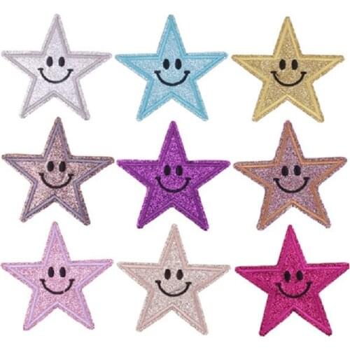 Wholesale 9pcs Five-pointed star smiley face Embroidered Ironing patch used to patch clothes on T-shirts patch clothing badges