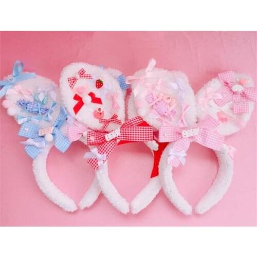 Maid Headwear Cosplay Handmade Sweet Lolita Rabbit Ear Headband KC Bow Hair Band Hair Accessory D262