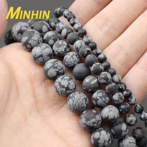 MINHIN Matte Snowflake Jaspers Stone Beads Natural Loose Beads For Jewelry Making 4 6 8 10mm Round Beads DIY Bracelet