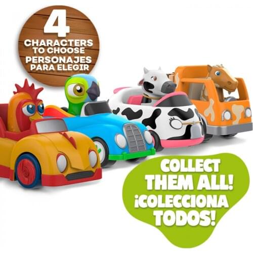 La Granja De Zenon 2 Pack Push Back Vehicle Friction Powered Car Toys Set for Boys Girls (Lorito Pepe & Gallo Bartolito)