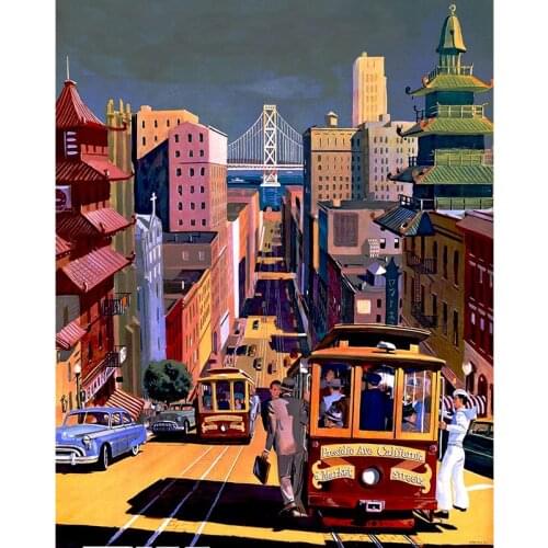 Gatyztory Frame Paint By Numbers For Adults Kids City Bus Handpainted Oil Painting Landscape Canvas Drawing DIY Gift Wall Decor