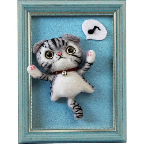 Needle Felting Kits for Beginners Cat with Frame, Felting Mat, Felting Needles, Finger Guards, Instructions, DIY Craft (Blue))