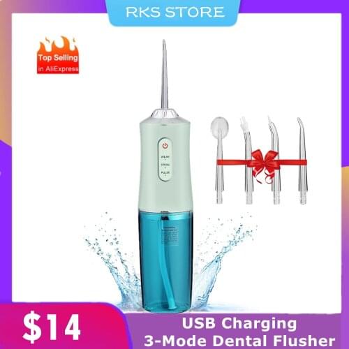 Oral Irrigator USB Rechargeable Water Floss Teeth Flusher Portable Dental Water Jet Teeth Cleaner 300ml Oral Cleaning Flusher