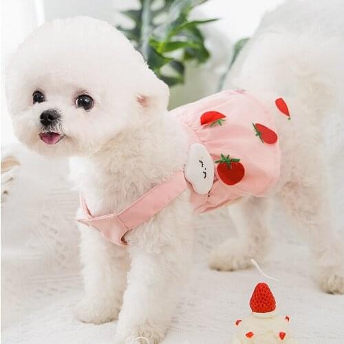 Strawberry Princess Dog Dress Summer Thin Pet Clothes Sweet Dog Veil Skirt Puppy Clothing for Small Medium and Large Dogs Cats
