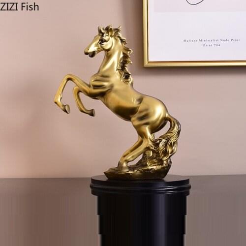 Creative Resin Golden Horse Sculpture Porch Countertop Decorative Art Simulation Animal Statue Home Decoration Gift for Friends