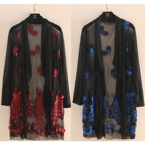 2021 Middle-aged Summer Fashion Plus Size Lace Feminine Coat Sexy Womens Windbreaker Long Seelve Cardigan Trench Coat For Women