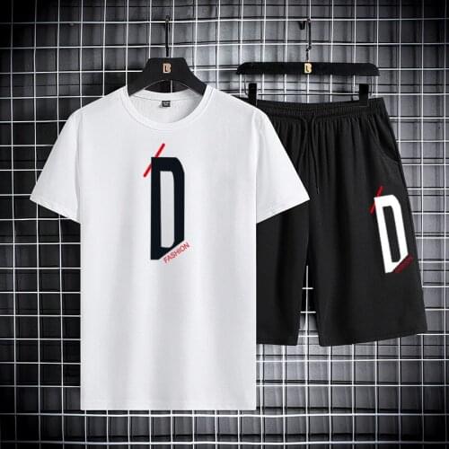 Mens Set 2021 Summer Fashion Men Tracksuit 2 PC Sporting Short Sleeve T-Shirt +Track Suit Shorts Jogger Sets Casual Letter Tee