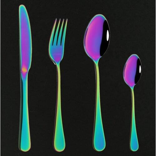 Multi-Colors Cutlery Set 4Pcs Dinnerware Set Flatware Cutlery Kit Fork Knife Stainless Steel Silverware Home Tableware Set