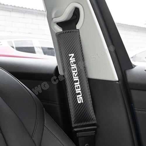 Car Safety Belt Shoulder Protector For Chevrolet Suburban Auto Seatbelt Cover Carbon Fiber Texture Seat Belt Holder Padding
