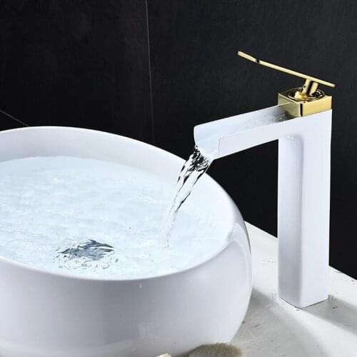 New Basin Faucet Black Gold Bathroom Faucet hot and cold Brass water Mixer Tap White black Basin Water Sink Mixer crane