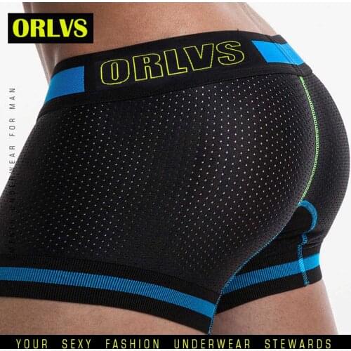 ORLVS Brand Sexy Men Boxers Male Underwear Solid Shorts Quick Dry Cueca Tanga Mesh Shorts Underpants Breathable OR499